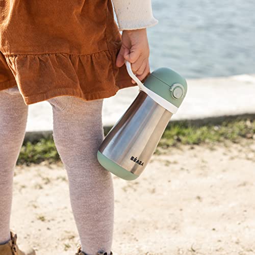 BÉABA BEABA Kids Stainless Steel Insulated Water Bottle, Kids Water Bottle, Toddler Thermos with Spill Proof Spout and Close Top, Perfect for Travel, (Sage) - Image 4