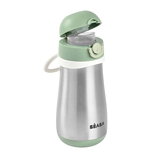 BÉABA BEABA Kids Stainless Steel Insulated Water Bottle, Kids Water Bottle, Toddler Thermos with Spill Proof Spout and Close Top, Perfect for Travel, (Sage) - Image 2