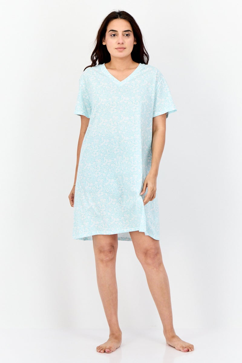 Celestial Dreams Women Floral Print Sleepwear Dress, Multicolor - Image 4