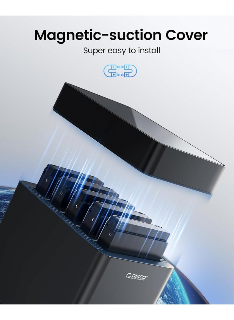 ORICO 5 Bay 3.5 Inch Hard Drive Enclosure USB C to SATA Magnetic Tool-Free External HDD Enclosure with 12V/6.5A Power Adapter for Family Storage Expansion Up to 90TB(5x18) - DS500C3 - Image 4