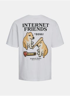Internet Friends Graphic Back Print Ribbed Crew Neck T-shirt