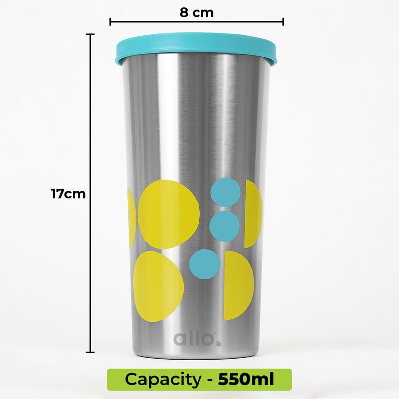 Allo Stainless Steel Tumbler with Lid, Leak Proof Water Tumbler for Home, Office, School, Travel, Kids Rust Proof, Multipurpose Storage Glass for Juice, Tea, Coffee, Milk, Blue (550Ml) - Image 2