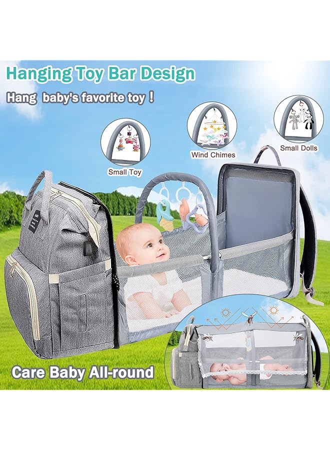 DMG TECH Diaper Bag Backpack Baby Bag With Changing Station & Toy Bar Baby Girl Boy Diaper Bag For Dad Mom Travel Large Capacity 900D Oxford Usb Port 3 Toys Gray - Image 2