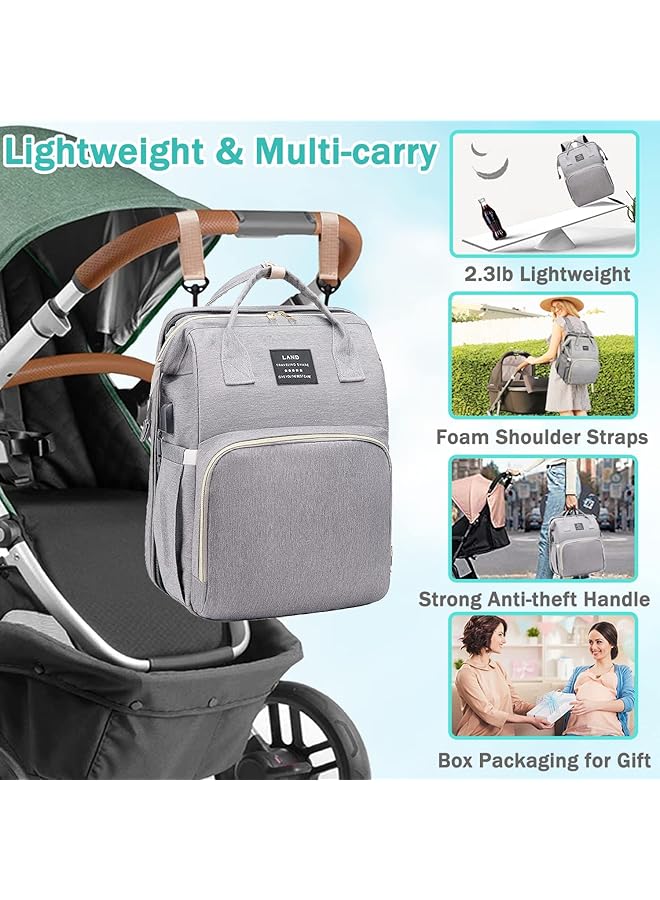 DMG TECH Diaper Bag Backpack Baby Bag With Changing Station & Toy Bar Baby Girl Boy Diaper Bag For Dad Mom Travel Large Capacity 900D Oxford Usb Port 3 Toys Gray - Image 5