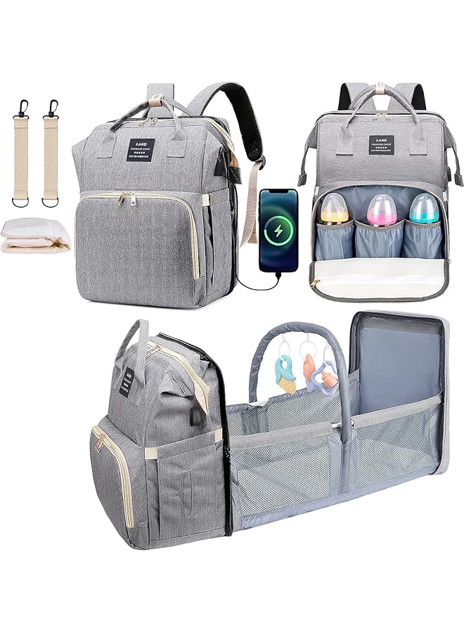 DMG TECH Diaper Bag Backpack Baby Bag With Changing Station & Toy Bar Baby Girl Boy Diaper Bag For Dad Mom Travel Large Capacity 900D Oxford Usb Port 3 Toys Gray - Image 1