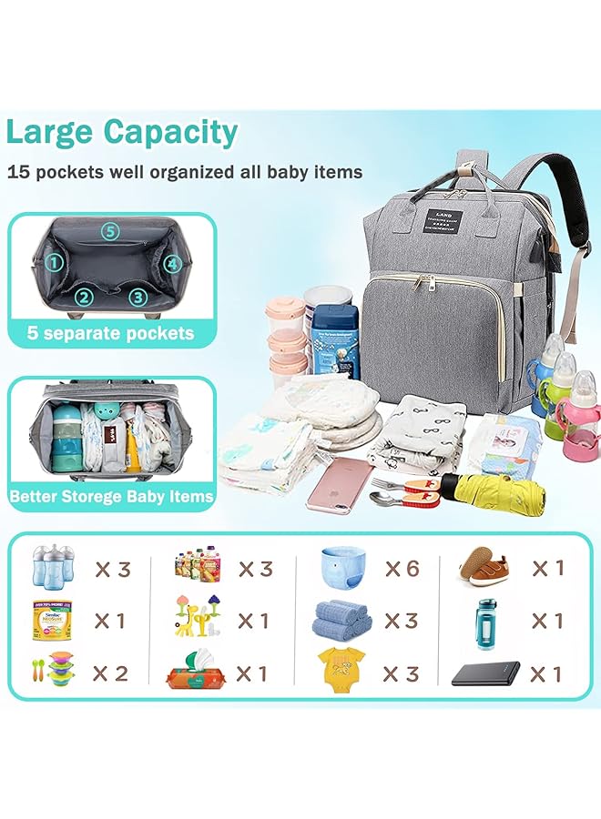 DMG TECH Diaper Bag Backpack Baby Bag With Changing Station & Toy Bar Baby Girl Boy Diaper Bag For Dad Mom Travel Large Capacity 900D Oxford Usb Port 3 Toys Gray - Image 4