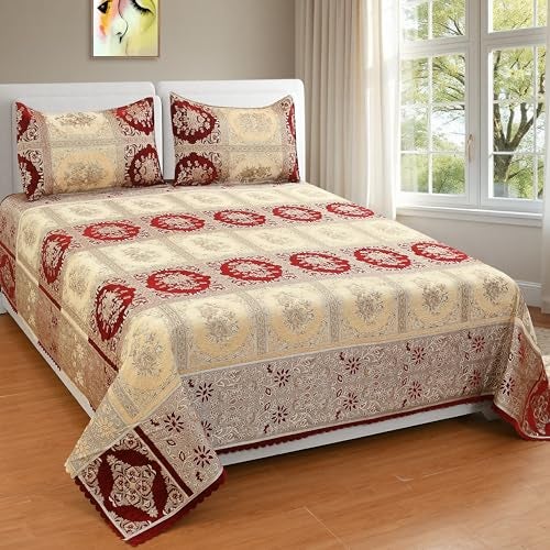 jayvaam Luxury Velvet Bedsheet – King Size Luxury Bed Sheet – Ultra Soft, Cozy & Warm Bedding for Bedroom – Hypoallergenic & Elegant Velvet Texture (Check Mate MEHROON BAZE, Velvet Bedsheet) - Image 1