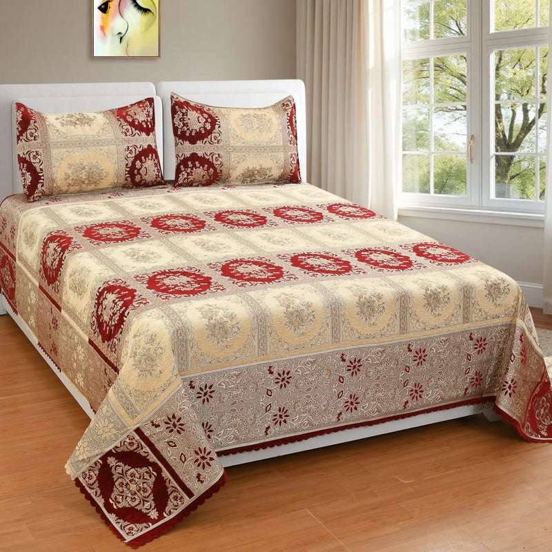jayvaam Luxury Velvet Bedsheet – King Size Luxury Bed Sheet – Ultra Soft, Cozy & Warm Bedding for Bedroom – Hypoallergenic & Elegant Velvet Texture (Check Mate MEHROON BAZE, Velvet Bedsheet) - Image 5