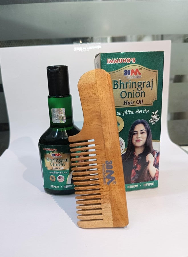 30M Immuno’s Bhringraj Onion Hair Oil with Wooden Comb | Ayurvedic Hair Growth & Scalp Care Combo - Strengthens Roots, Reduces Hair Fall, Shiny, Thick Hair, Controls Dandruff, 100% Natural for Women - 100ml [COMBO PACK] - Image 5