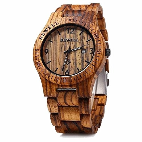 BEWELL Wooden Watch Fashion Handmade Sports Mens Wooden Watch Analog Quartz Lightweight Handmade Wood Wrist Watch - Image 1