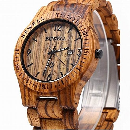 BEWELL Wooden Watch Fashion Handmade Sports Mens Wooden Watch Analog Quartz Lightweight Handmade Wood Wrist Watch - Image 2