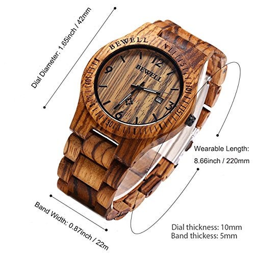 BEWELL Wooden Watch Fashion Handmade Sports Mens Wooden Watch Analog Quartz Lightweight Handmade Wood Wrist Watch - Image 3