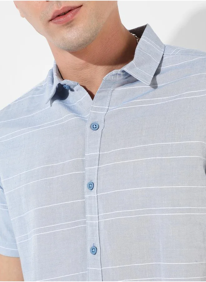 كامبوس سوترا Textured Striped Casual Button-Down Shirt by Styli