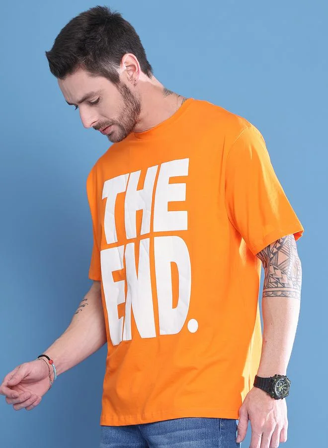 Styli Men Orange Graphic Print Oversized T-Shirt By Door74