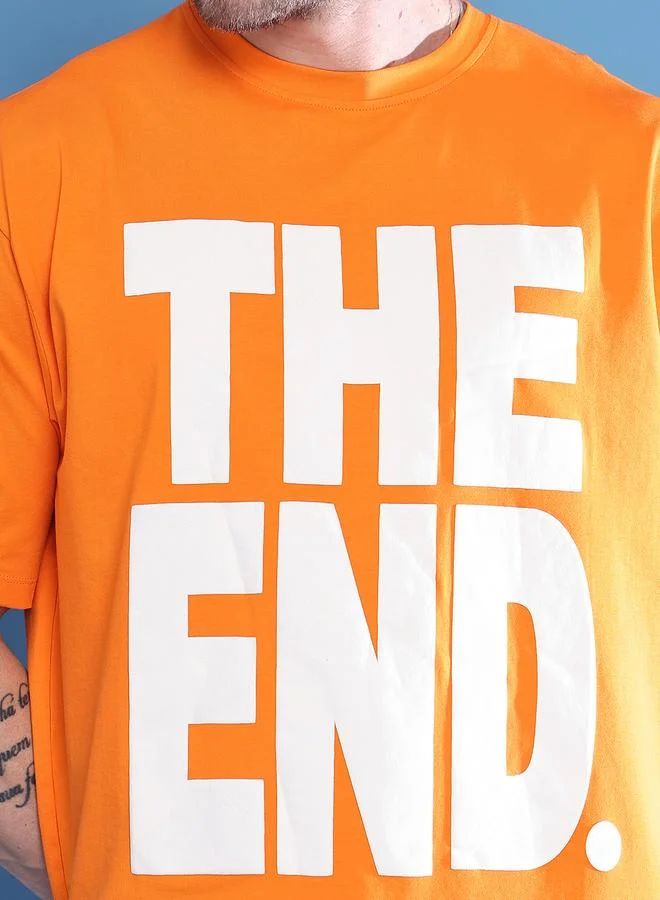 Styli Men Orange Graphic Print Oversized T-Shirt By Door74
