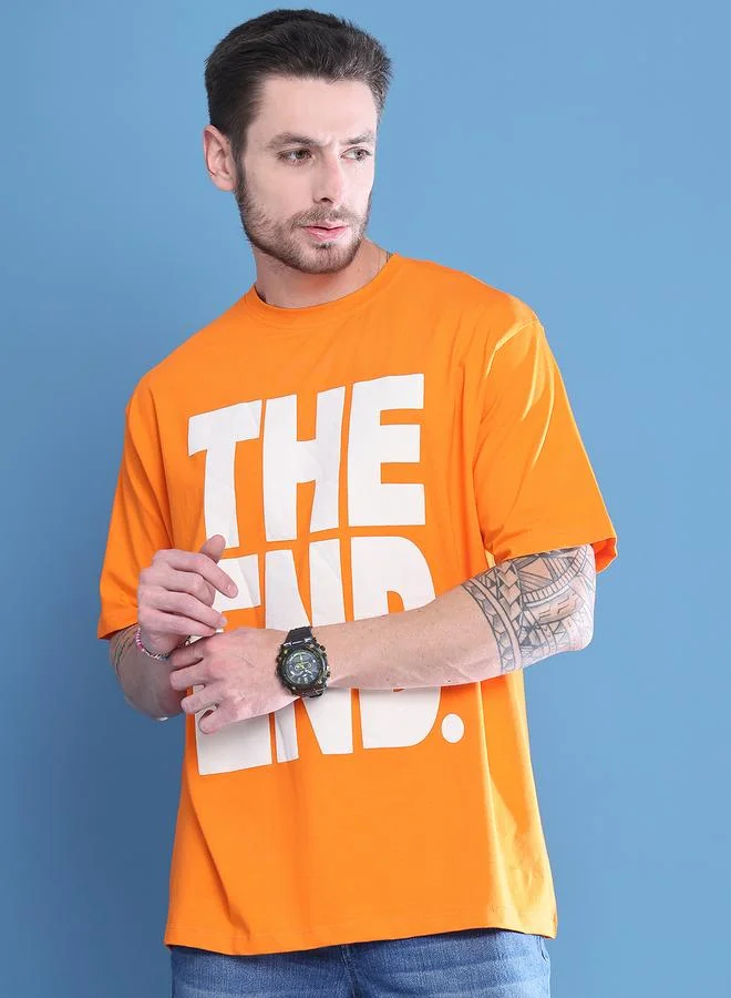Styli Men Orange Graphic Print Oversized T-Shirt By Door74