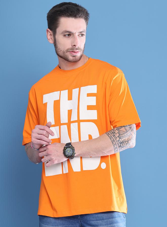 Take Two Men Orange Graphic Print Oversized T-Shirt By Door74 - Image 1