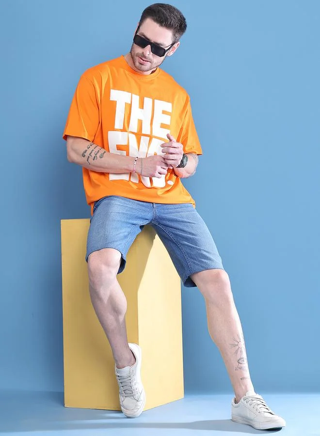 Styli Men Orange Graphic Print Oversized T-Shirt By Door74