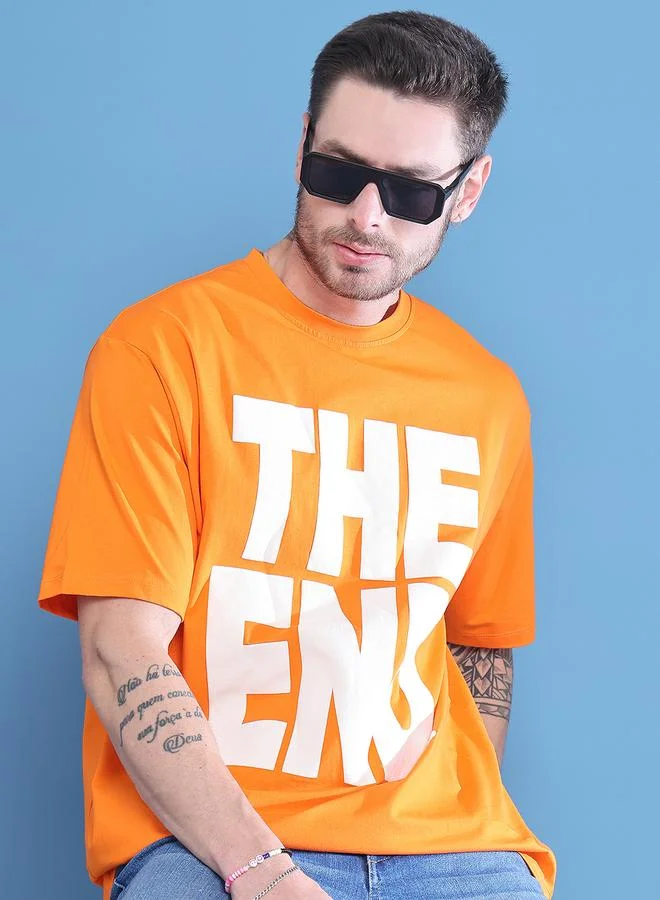 Styli Men Orange Graphic Print Oversized T-Shirt By Door74