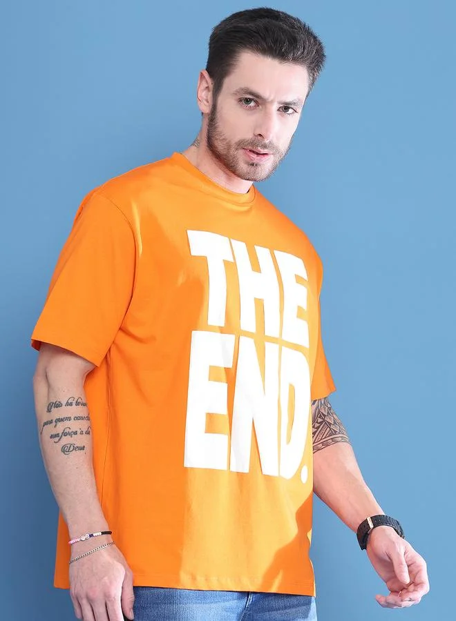 Styli Men Orange Graphic Print Oversized T-Shirt By Door74
