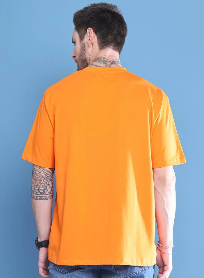 Take Two Men Orange Graphic Print Oversized T-Shirt