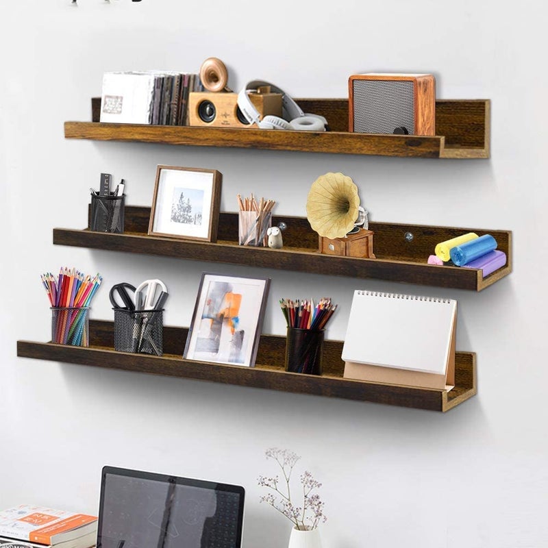 ODEJIA 36 Inch Floating Shelves Wall Mounted Set of 3 Rustic Large Wall Shelves Picture Ledge Shelf for Bedroom Living Room Bathroom Kitchen 3 Different Sizes 36Inch Floating Shelf - Image 4