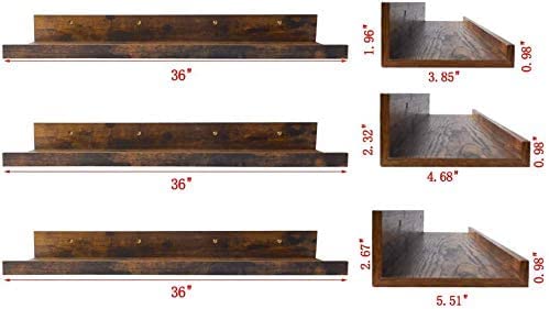 ODEJIA 36 Inch Floating Shelves Wall Mounted Set of 3 Rustic Large Wall Shelves Picture Ledge Shelf for Bedroom Living Room Bathroom Kitchen 3 Different Sizes 36Inch Floating Shelf - Image 3