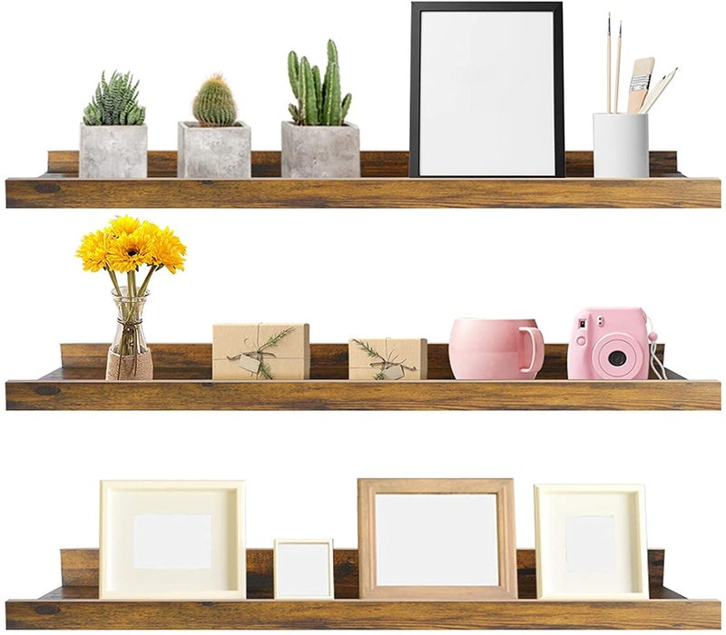 ODEJIA 36 Inch Floating Shelves Wall Mounted Set of 3 Rustic Large Wall Shelves Picture Ledge Shelf for Bedroom Living Room Bathroom Kitchen 3 Different Sizes 36Inch Floating Shelf - Image 1