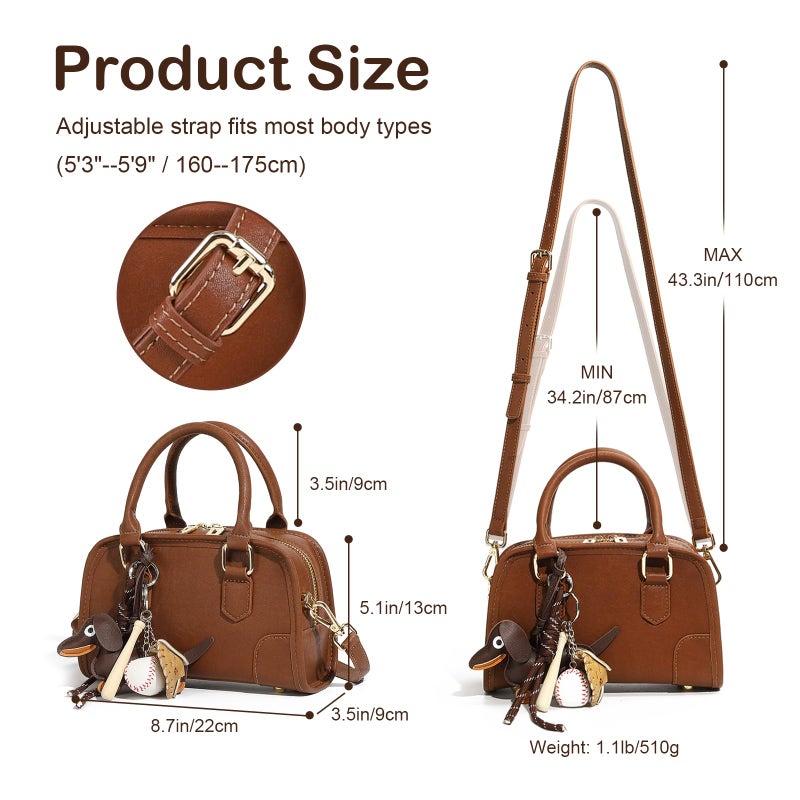 MoreFarther Mini Purses for Women, Leather Top Handle Crossbody Bags, Handbags Clutch with Cute Pendant and Adjustable Strap (Brown) - Image 5