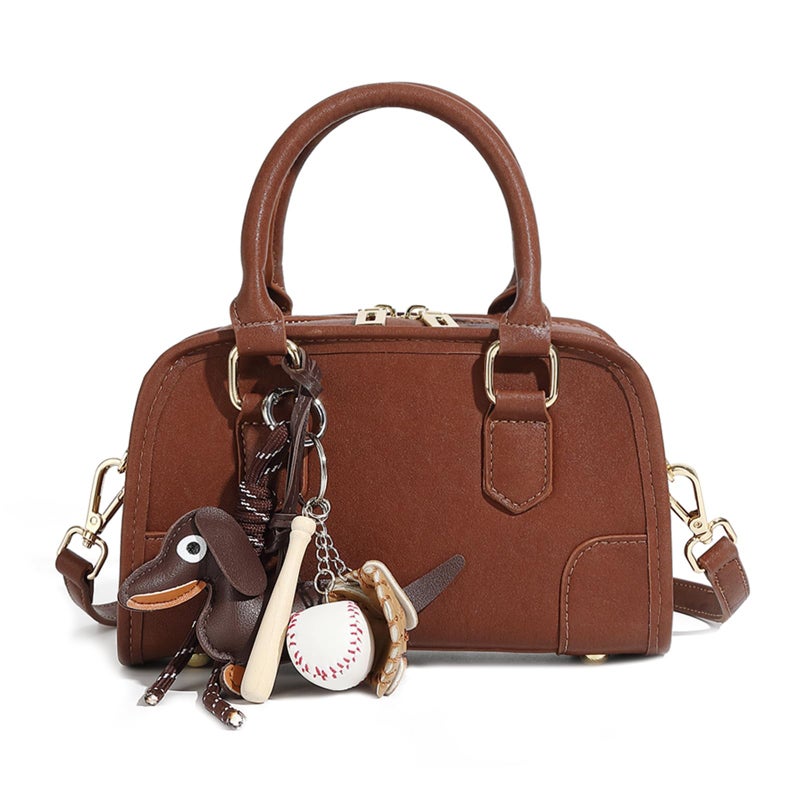 MoreFarther Mini Purses for Women, Leather Top Handle Crossbody Bags, Handbags Clutch with Cute Pendant and Adjustable Strap (Brown) - Image 1
