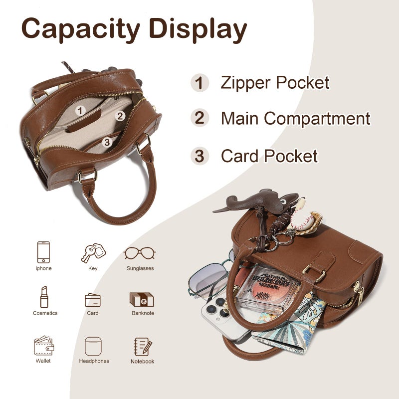 MoreFarther Mini Purses for Women, Leather Top Handle Crossbody Bags, Handbags Clutch with Cute Pendant and Adjustable Strap (Brown) - Image 4