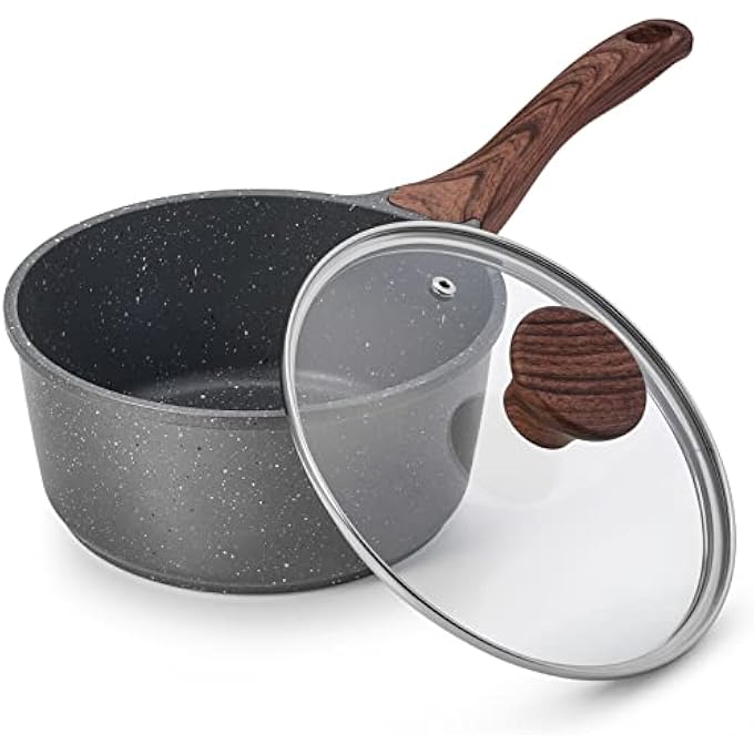 سنسارتي قدر صلصة غير لاصق مع غطاء، وعاء صلصة صغير سعة 2 لتر مع طلاء من الجرانيت السويسري، مقبض StayCool، قدر صلصة صغير متعدد الأغراض، قابل للحث، خالٍ من حمض بيرفلورو الأوكتانويك، 18 سم - Image 1
