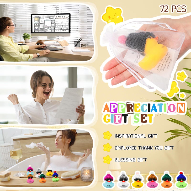 Liliful 72 Set Thank You Gift Inspirational Mini Rubber Ducks with Glasses Motivational You Are Awesome Appreciation Gifts Cheer Ducks Gifts for Team Coworkers Employees Party Favors (Multicolor) - Image 5