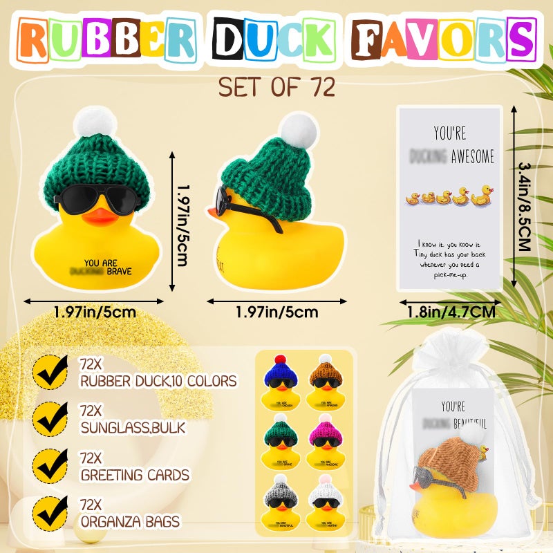 Liliful 72 Set Thank You Gift Inspirational Mini Rubber Ducks with Glasses Motivational You Are Awesome Appreciation Gifts Cheer Ducks Gifts for Team Coworkers Employees Party Favors (Multicolor) - Image 2