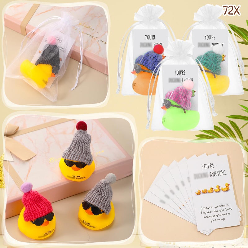 Liliful 72 Set Thank You Gift Inspirational Mini Rubber Ducks with Glasses Motivational You Are Awesome Appreciation Gifts Cheer Ducks Gifts for Team Coworkers Employees Party Favors (Multicolor) - Image 4