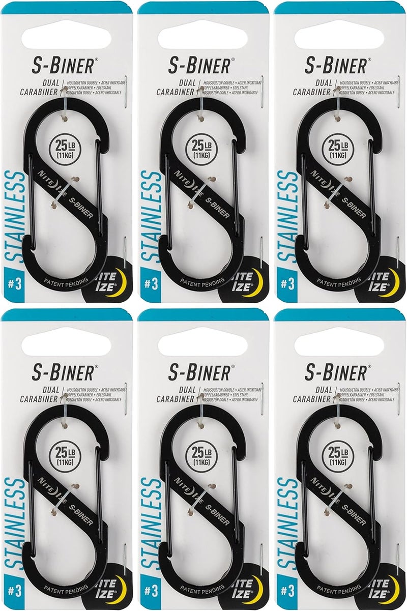 Nite Ize S-Biner Dual Carabiner #3, Black - 6 Pack - Image 1