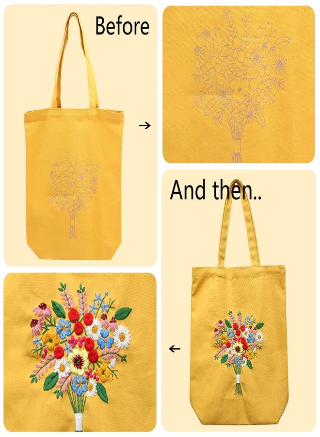 MAMUNU Canvas Tote Bag Embroidery Kit with Pattern for Beginners, Arts and DIY Crafts Kits for Adults, Include Instructions Embroidery Bag, Embroidery Hoops, Color Threads and Tool (Yellow) - Image 5