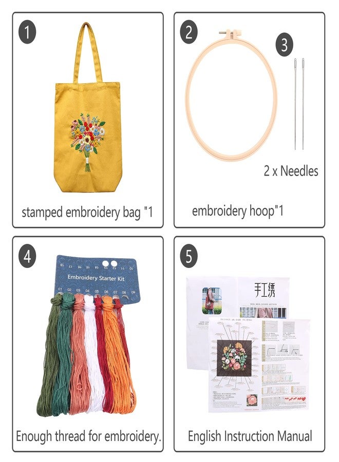 MAMUNU Canvas Tote Bag Embroidery Kit with Pattern for Beginners, Arts and DIY Crafts Kits for Adults, Include Instructions Embroidery Bag, Embroidery Hoops, Color Threads and Tool (Yellow) - Image 4