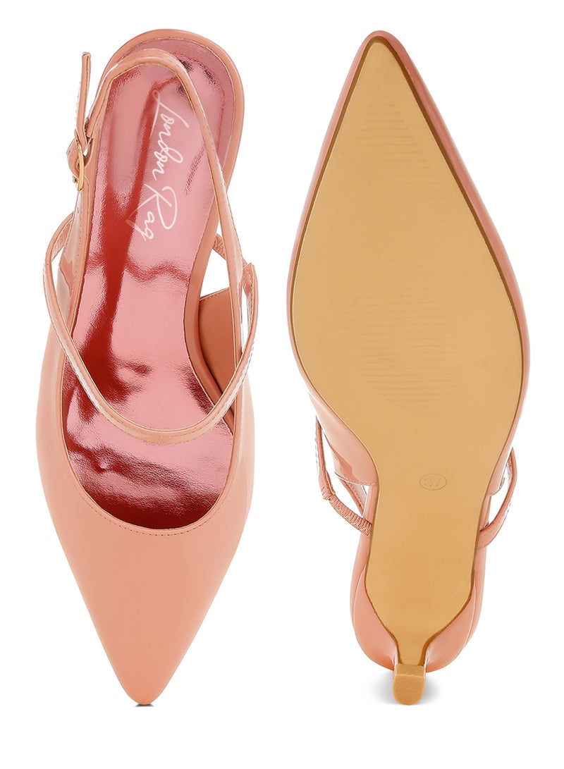 لندن راج صندل بكعب هريرة Slingback باللون الوردي  - Image 4