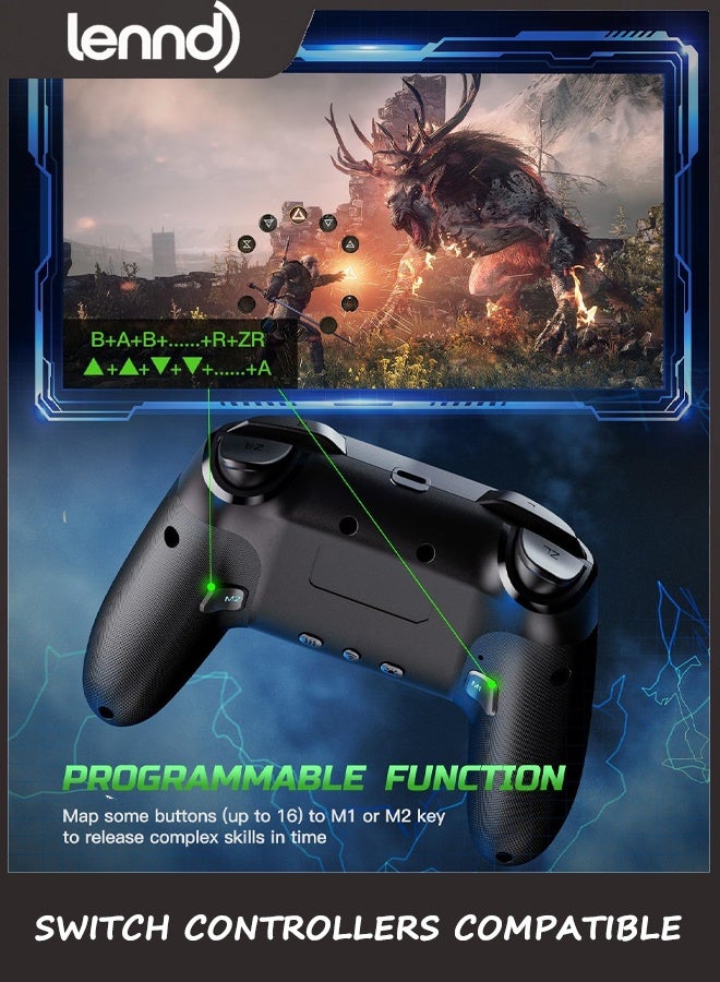 LENND Switch Controllers Compatible with Switch 2/Lite/OLED/PC Windows, 1000mAh Programmable RGB Lightning LED, Wireless Pro Controller with One Key Pairing/Wake Up/Turbo/Vibration - Image 3