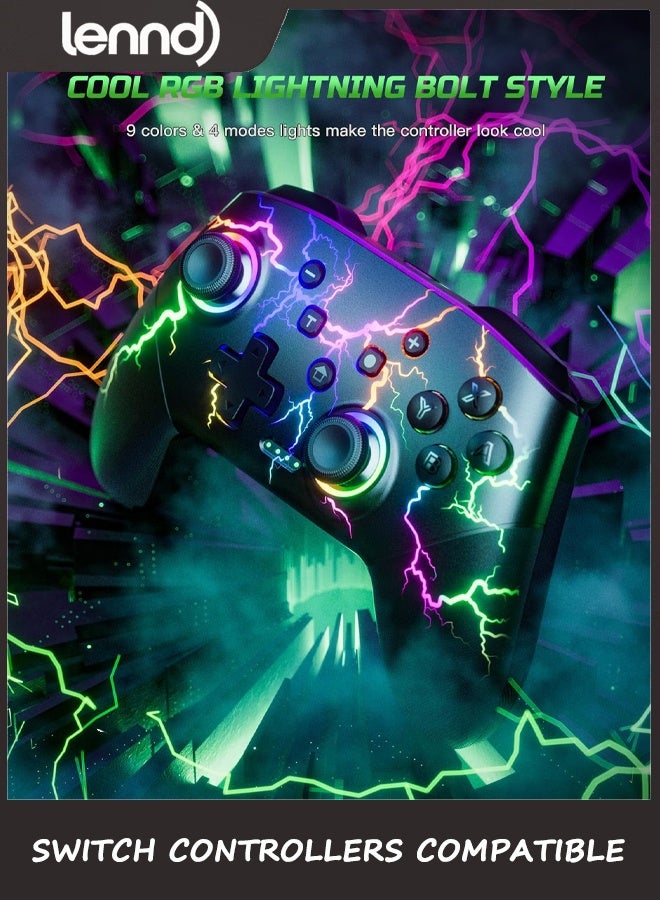 LENND Switch Controllers Compatible with Switch 2/Lite/OLED/PC Windows, 1000mAh Programmable RGB Lightning LED, Wireless Pro Controller with One Key Pairing/Wake Up/Turbo/Vibration - Image 2
