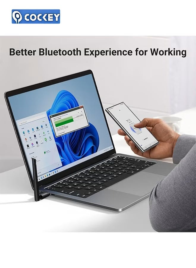 COCKEY Bluetooth wireless USB WiFi adapter PC, remote USB Bluetooth antenna, wireless transmission of Bluetooth mouse, keyboard, headphones, speaker, desktop, compatible with laptops - win11/10/8.1 - Image 5