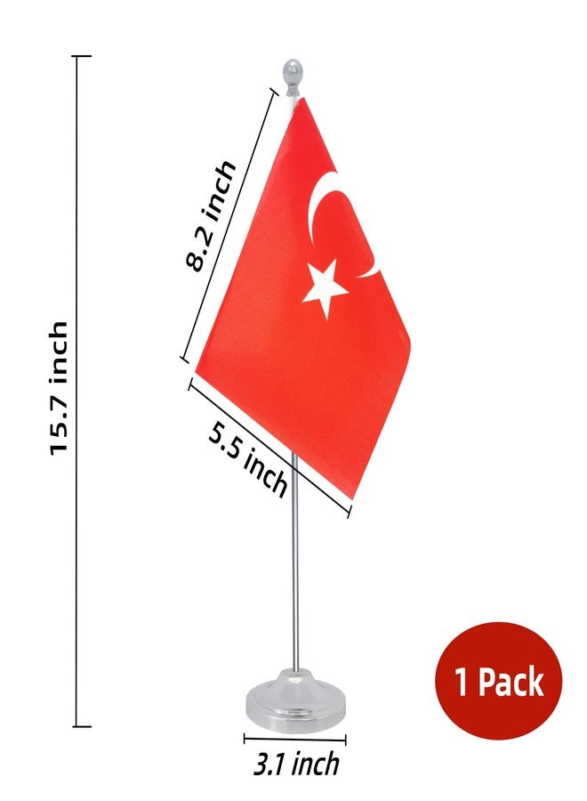 Rotenl Turkey Desk Flag, Turkish Table Office Flag with Metal Pole and Stand Base, International Country Flags, Festival Event Celebration, Classroom Meeting Desktop Decor (Turkey) - Image 2