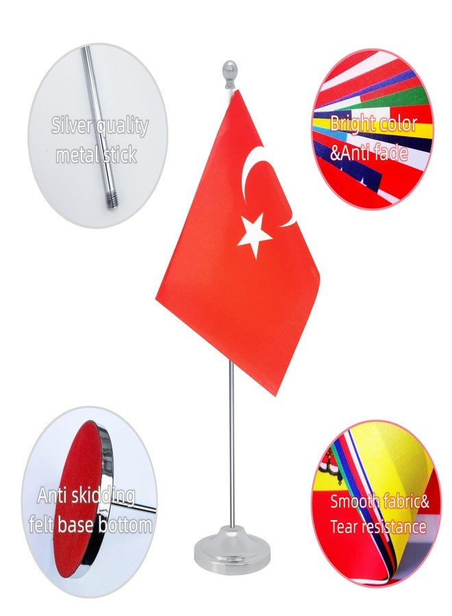 Rotenl Turkey Desk Flag, Turkish Table Office Flag with Metal Pole and Stand Base, International Country Flags, Festival Event Celebration, Classroom Meeting Desktop Decor (Turkey) - Image 3