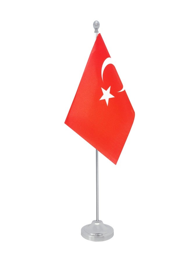 Rotenl Turkey Desk Flag, Turkish Table Office Flag with Metal Pole and Stand Base, International Country Flags, Festival Event Celebration, Classroom Meeting Desktop Decor (Turkey) - Image 1