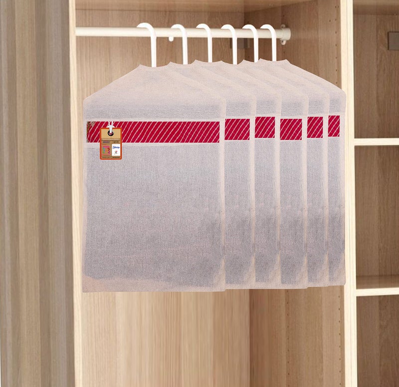 atorakushon Hanging Saree Covers 100% Cotton Wardrobe Cloth organizer for Storage Garment Storage Bags Pack of 6 (Hangers are Not Included) - Image 2