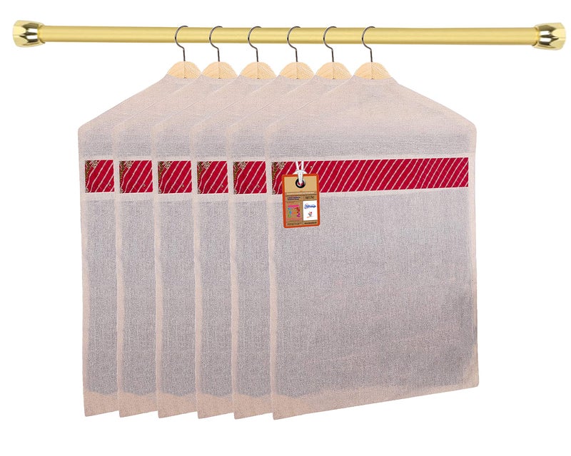 atorakushon Hanging Saree Covers 100% Cotton Wardrobe Cloth organizer for Storage Garment Storage Bags Pack of 6 (Hangers are Not Included) - Image 1