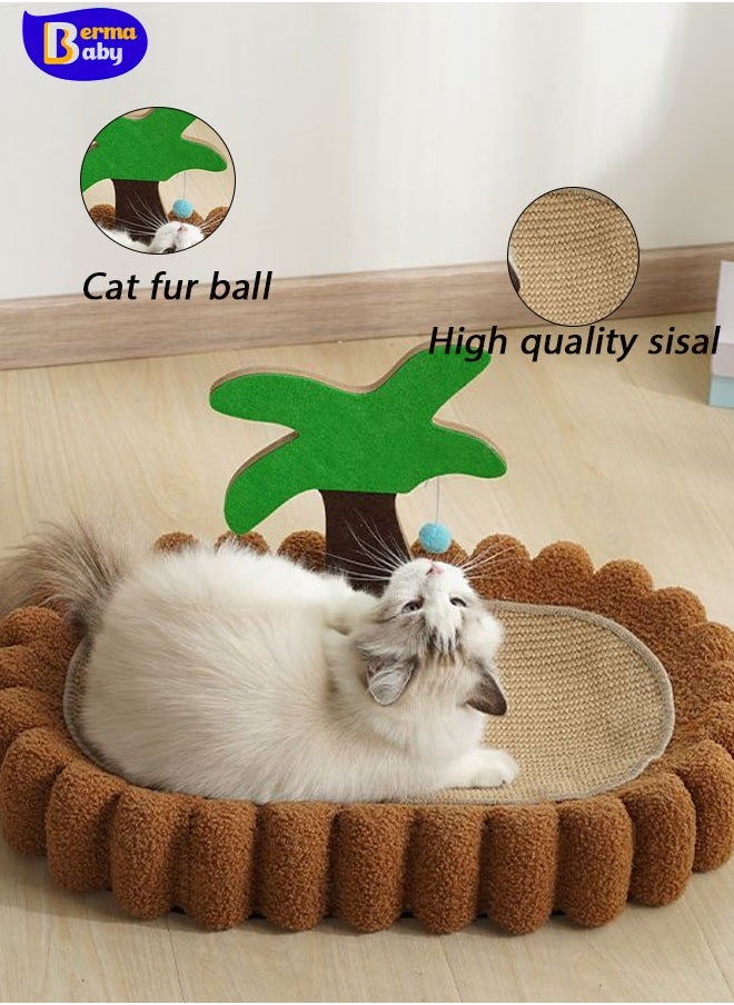 Berma Baby - Cat Scratcher Bed with Dangling Ball, 2 in 1 Oval Cat Scratching Bed for Indoor Cats, Sisal Cat Training Toy Coconut Tree Cat Scratching Cat Scratch Lounge with Scratching Toy - Image 1