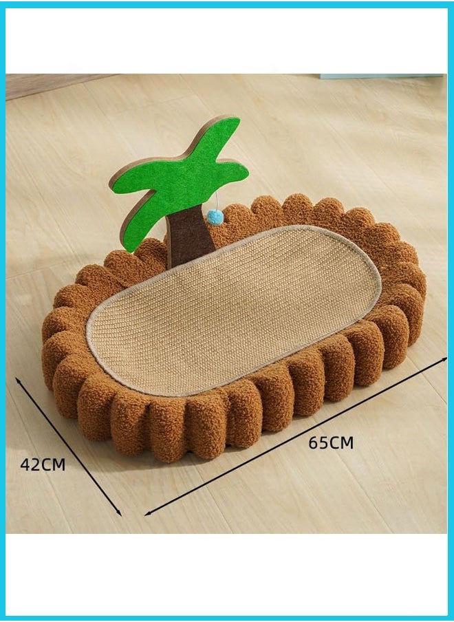 Berma Baby - Cat Scratcher Bed with Dangling Ball, 2 in 1 Oval Cat Scratching Bed for Indoor Cats, Sisal Cat Training Toy Coconut Tree Cat Scratching Cat Scratch Lounge with Scratching Toy - Image 1