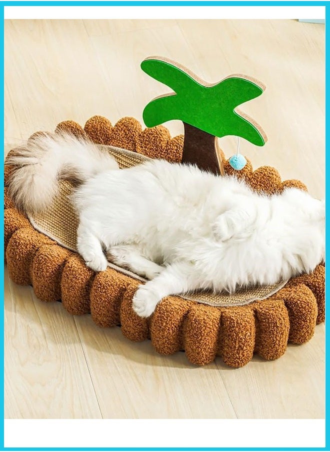 Berma Baby - Cat Scratcher Bed with Dangling Ball, 2 in 1 Oval Cat Scratching Bed for Indoor Cats, Sisal Cat Training Toy Coconut Tree Cat Scratching Cat Scratch Lounge with Scratching Toy - Image 1